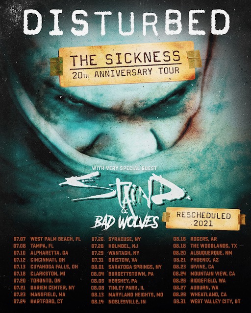 DISTURBED Announce Rescheduled Dates For The Sickness 20th Anniversary